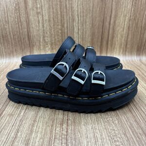 DR MARTENS US 9 Black Blaire Slide 3-Strap Platform SANDALS Shoes